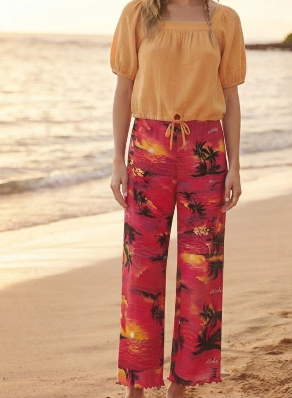 StationWagon Vintage 100% Cotton Tropical Palm Tree Print Lounge Pants M